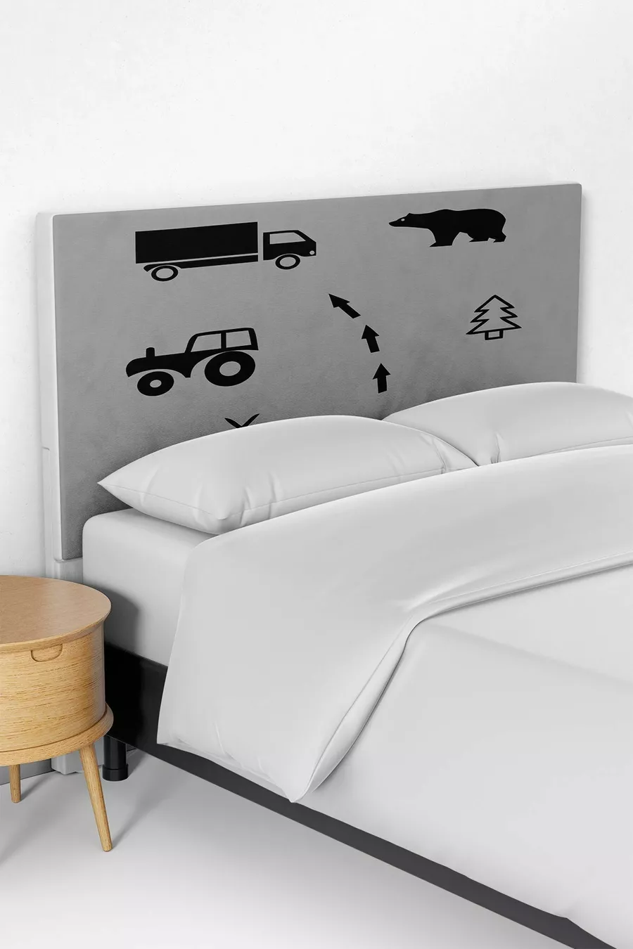 Housse de tête de lit pour enfant avec voitures et flèches