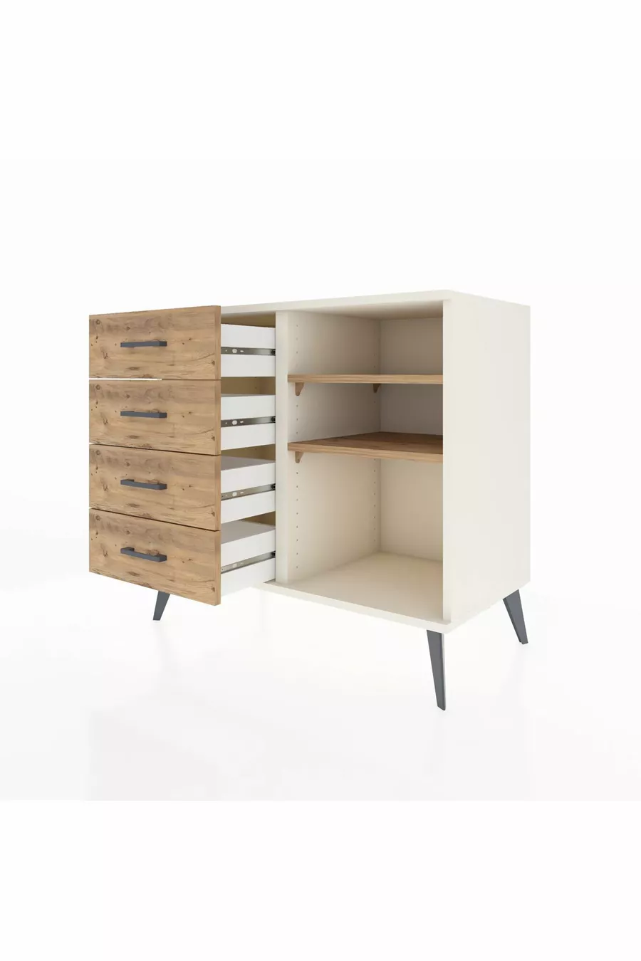 Commode Hyperion 2 étagères 4 tiroirs Pierre de lune-Pin