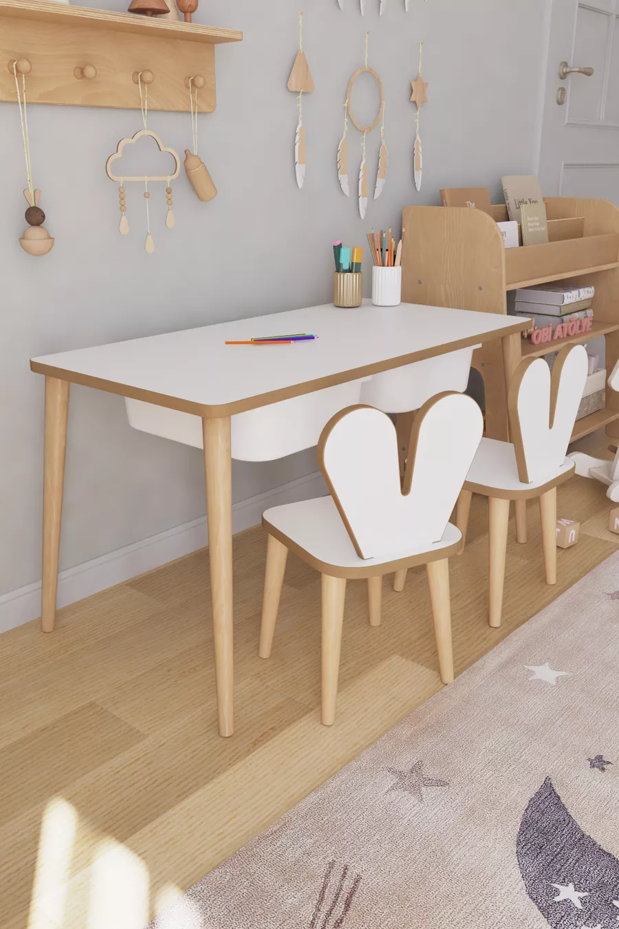 Table d'activités pour enfants avec 2 chaises et tiroir