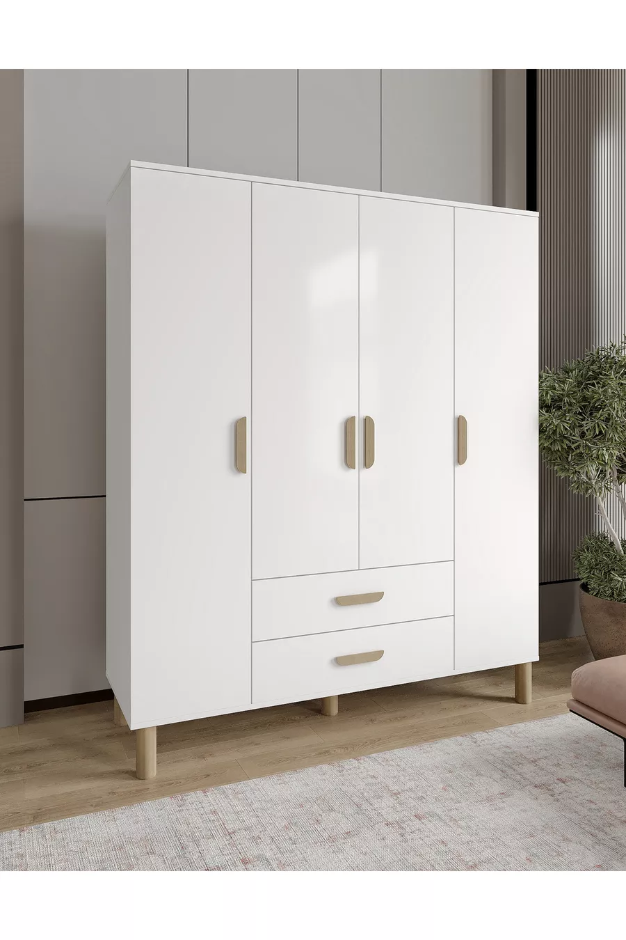 Möbel Güneş Bohem 4-türiger Schrank, komplett aus MDF