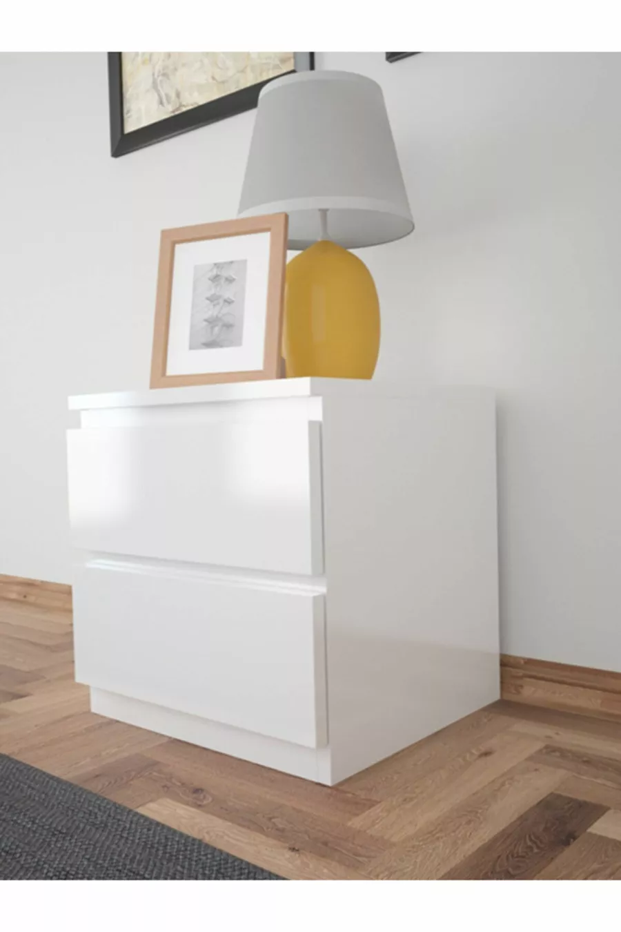 Umut White  cm Nightstand with 2 Drawers