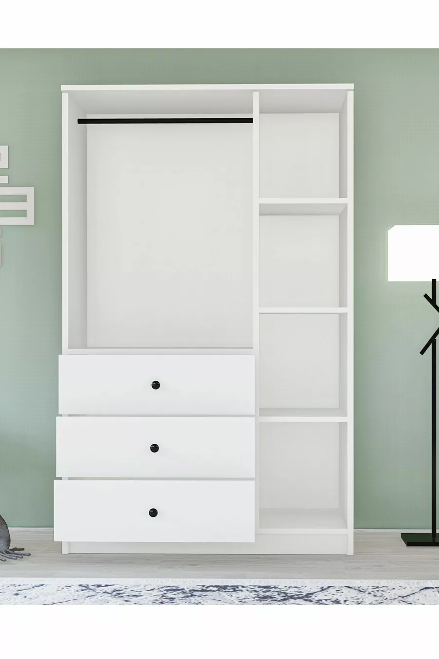 Gm  Ece Lux 3 Türen 3 Schubladen Kleiderschrank mit Spiegel und Griffknöpfen