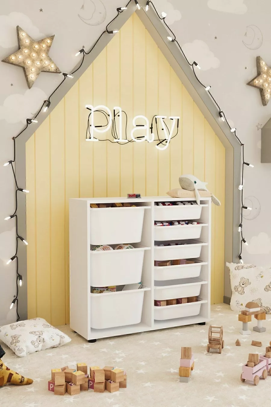 9-Basket Cabinet Multi-Purpose Cabinet Toy Cabinet Pistachio White