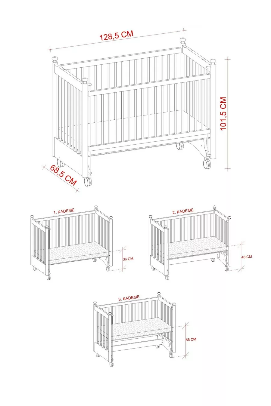 Mondo Side-Swing Wooden Cradle cm (white-motto gray)
