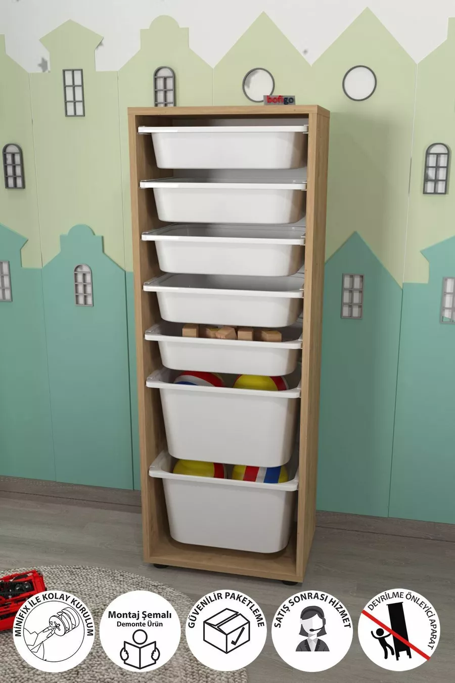 7 Mand Kast Multifunctionele Kast Speelgoedkast Pera Safier Eik