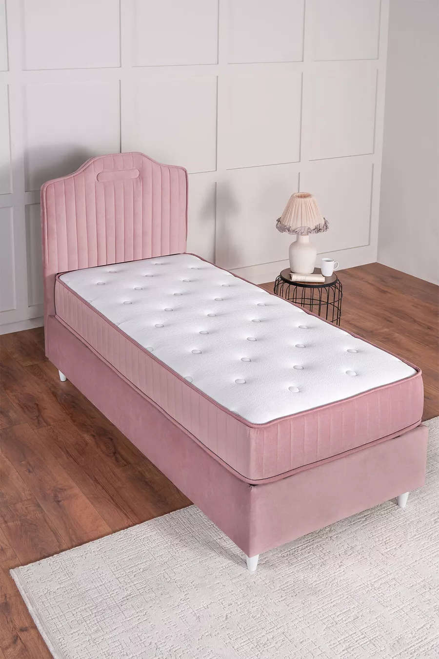 Ensemble de lit Royal Lux avec sommier coffre et tête de lit, matelas à ressorts, rose
