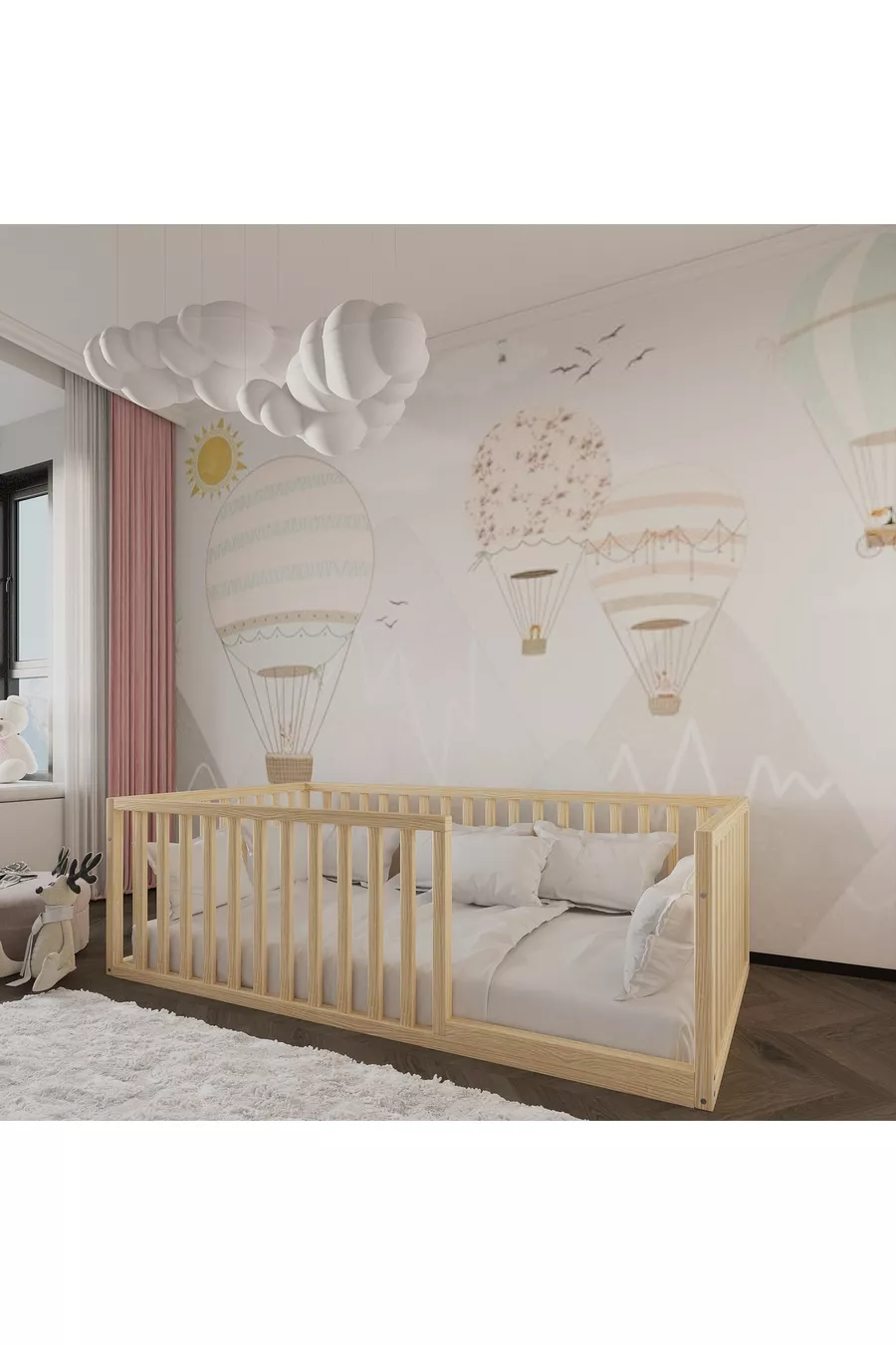 Letto per bambini in legno naturale Montessori Altezza Cm
