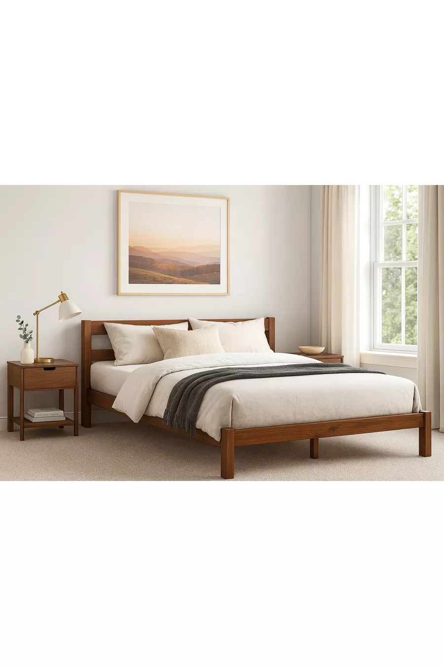 Lit en bois massif cm X cm Couleur noyer bois naturel
