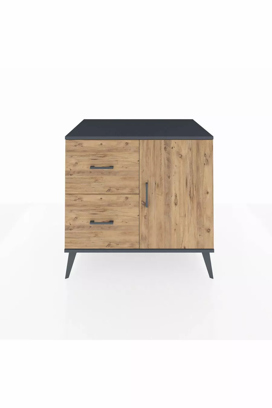 Commode Kronos avec une étagère, 2 tiroirs et une porte, Anthracite-Pin