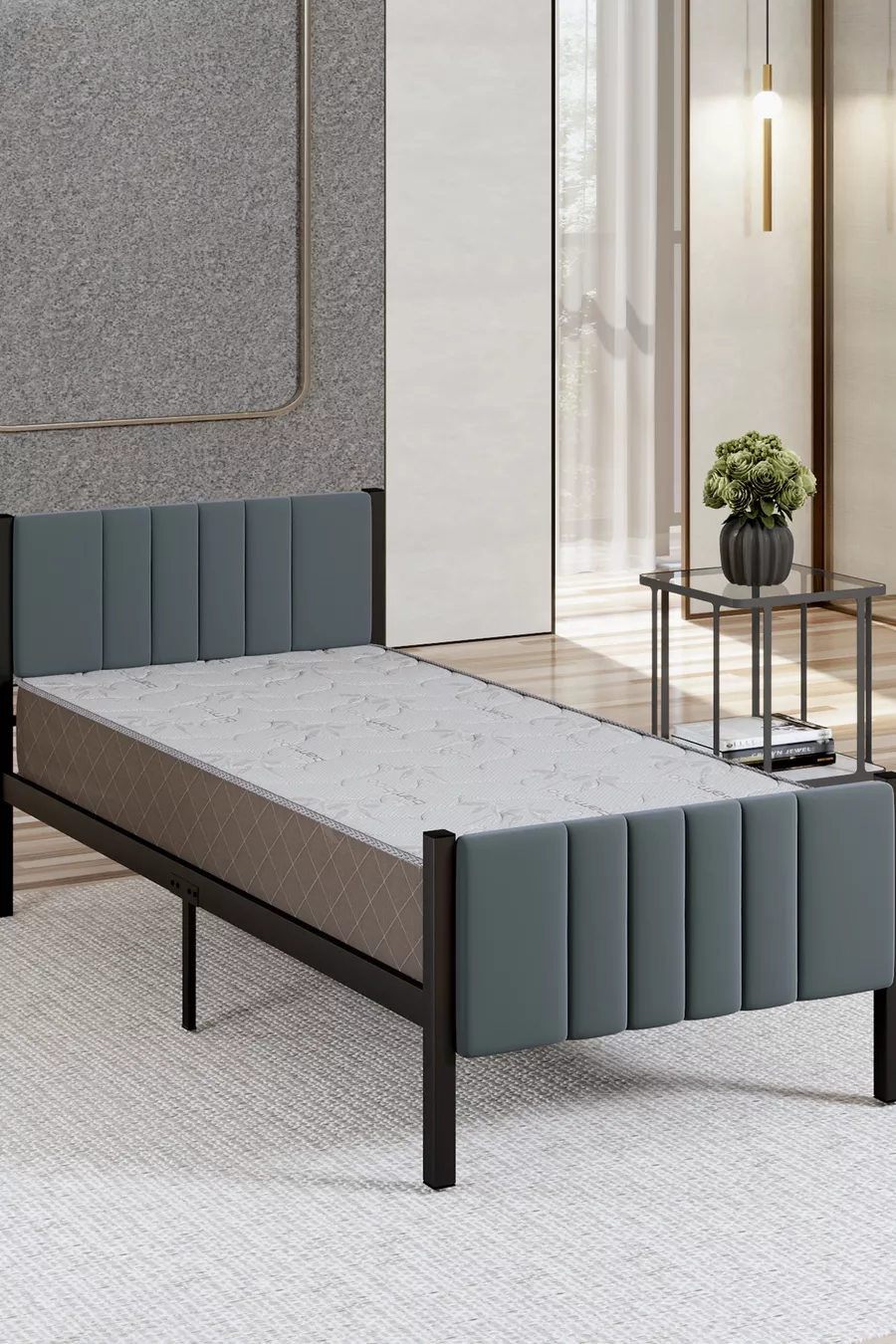 Lit en métal Lotus couleur anthracite, options de taille