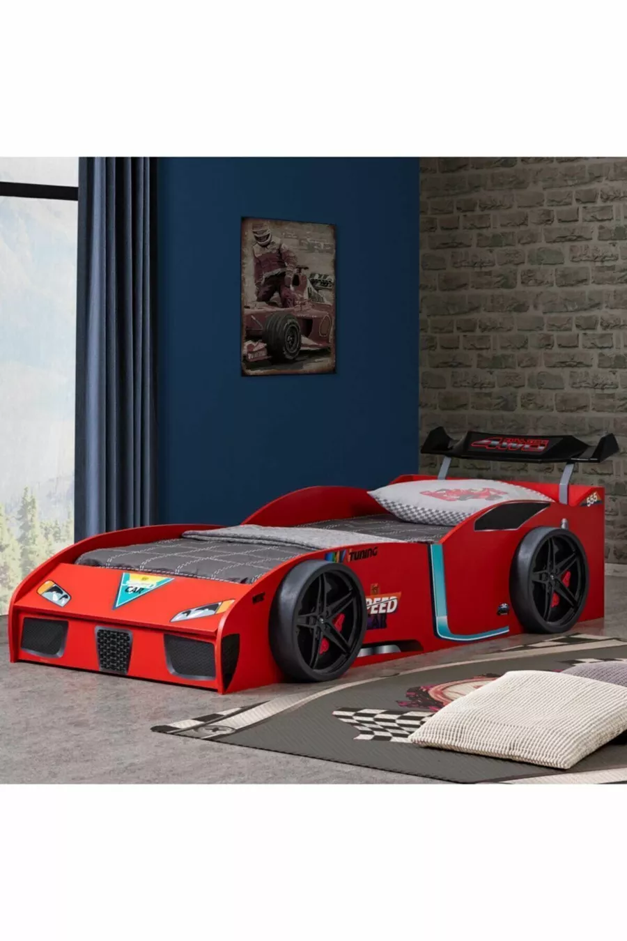 Bed op wielen, Speedy bed met opberglade en windscherm op wielen - Rood
