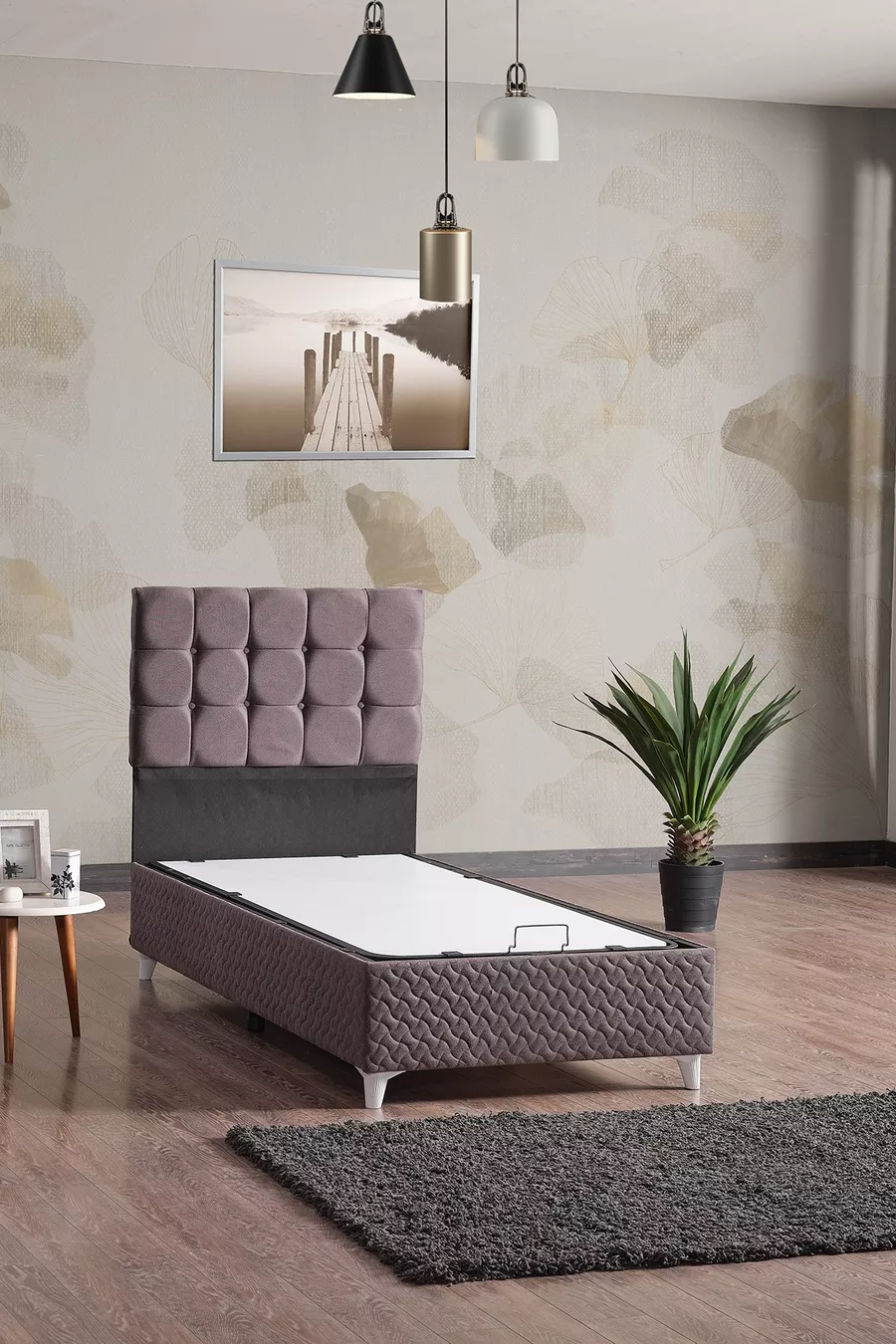 Ensemble tête de lit et sommier simple Bengü Gris *