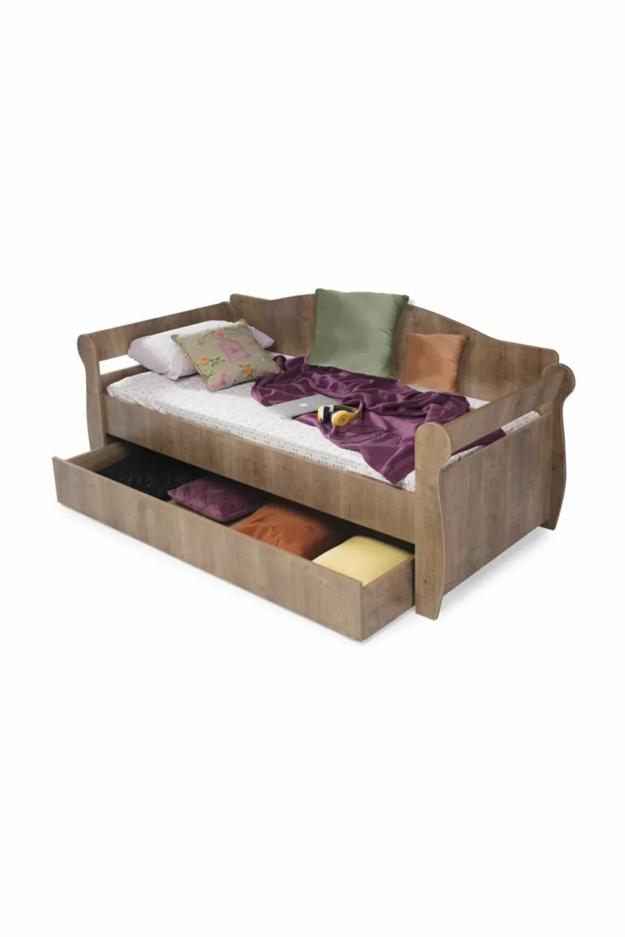 Bunk Bed with Trundle, Wooden Trundle Bed - Walnut