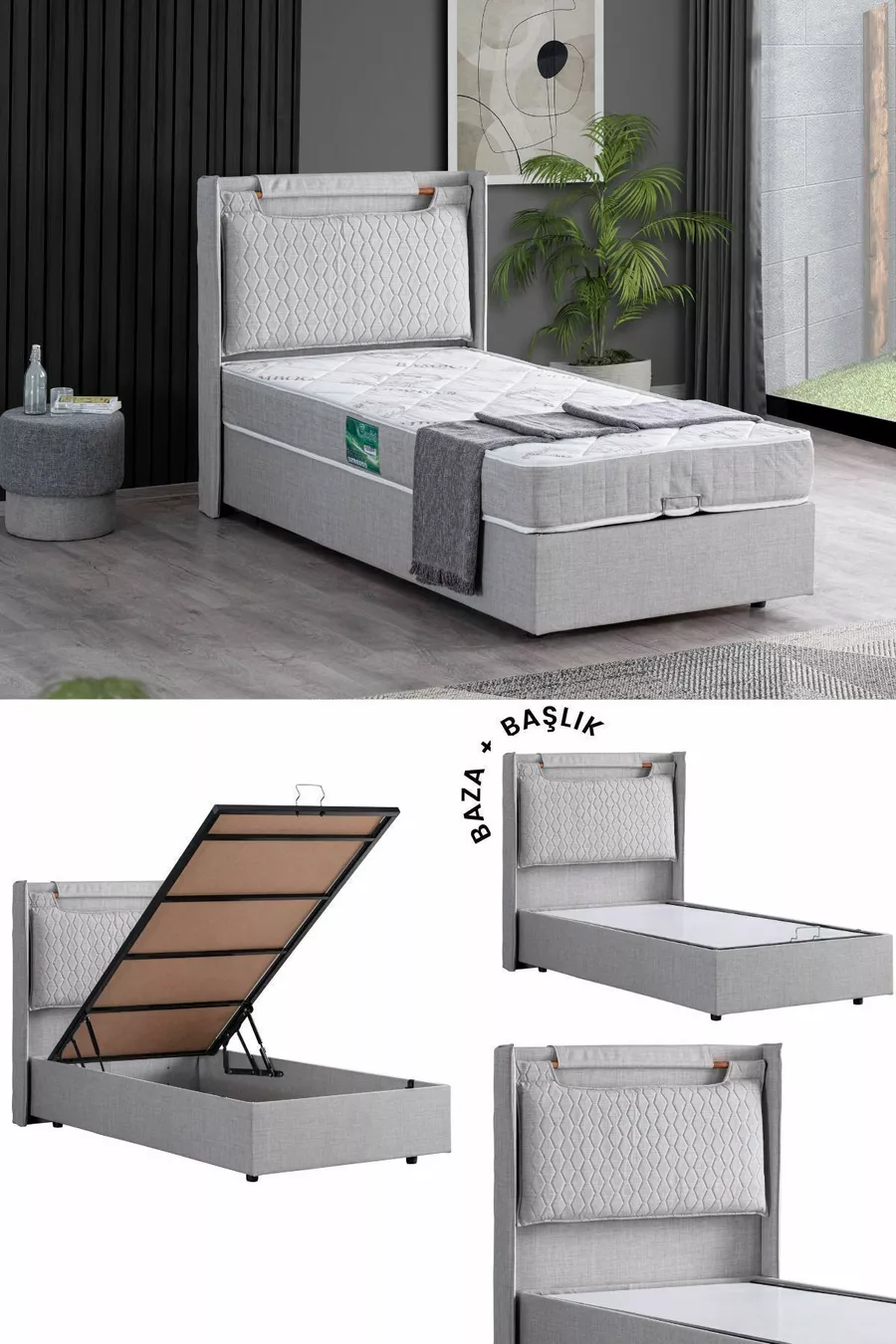 Ensemble Double Zagreb, Ensemble Tête de Lit pour Lit Simple, Gris Clair