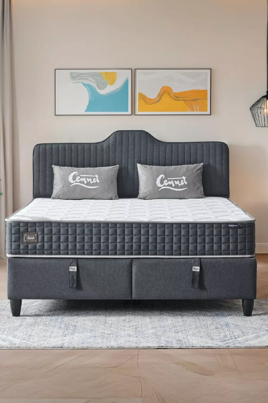 Ensemble Lit Double Antibactérien Orthopédique Complet avec Sommier et Tête de Lit Série Violette, Set de 3 pièces