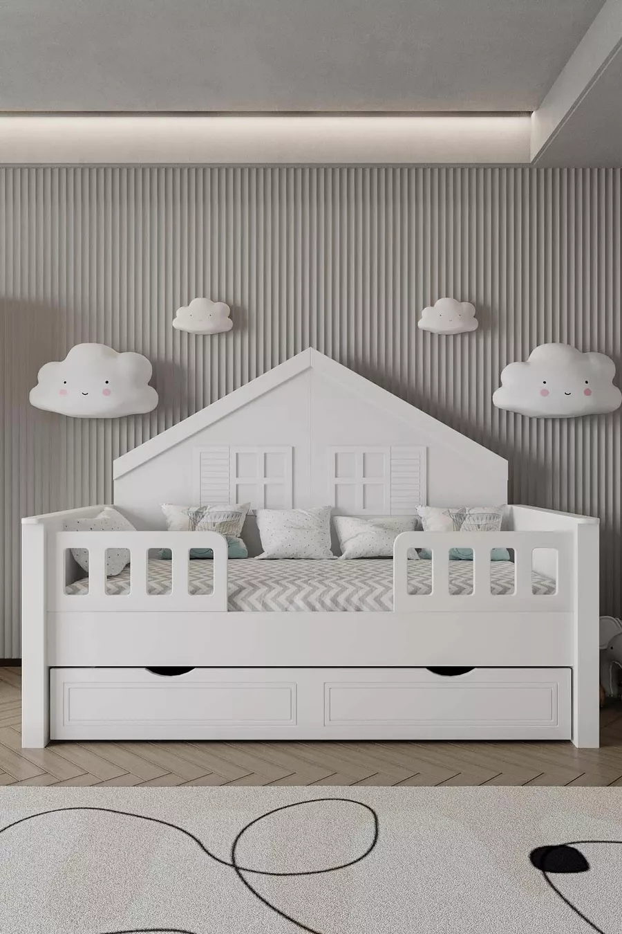 % MDF-Material Kinder-Montessori-Bett mit Nestchen, Weiß