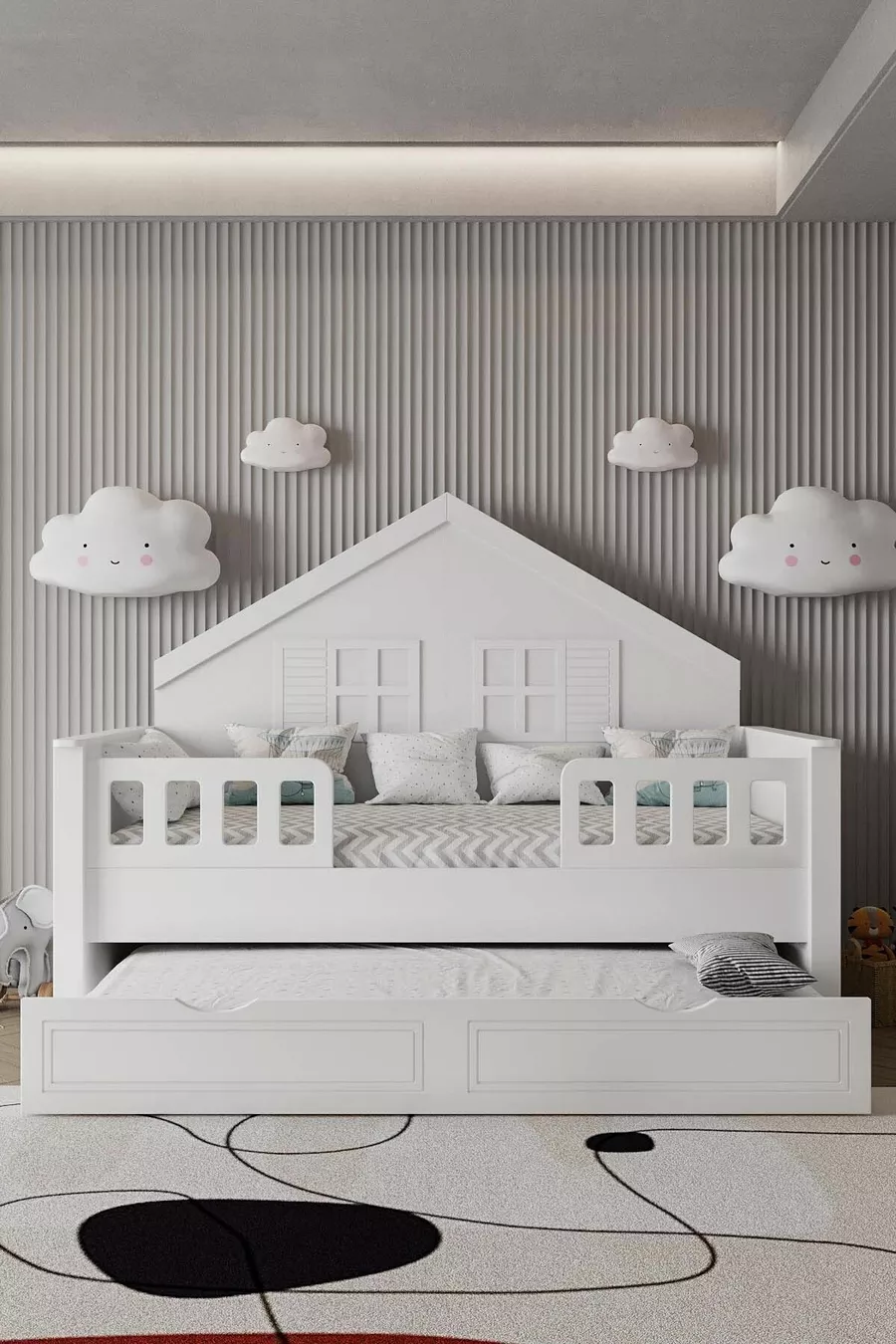 % MDF-Material Kinder-Montessori-Bett mit Nestchen, Weiß