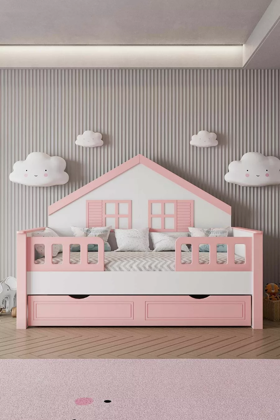 % Materiale MDF Letto Montessori per Bambini con Baldacchino, Rosa