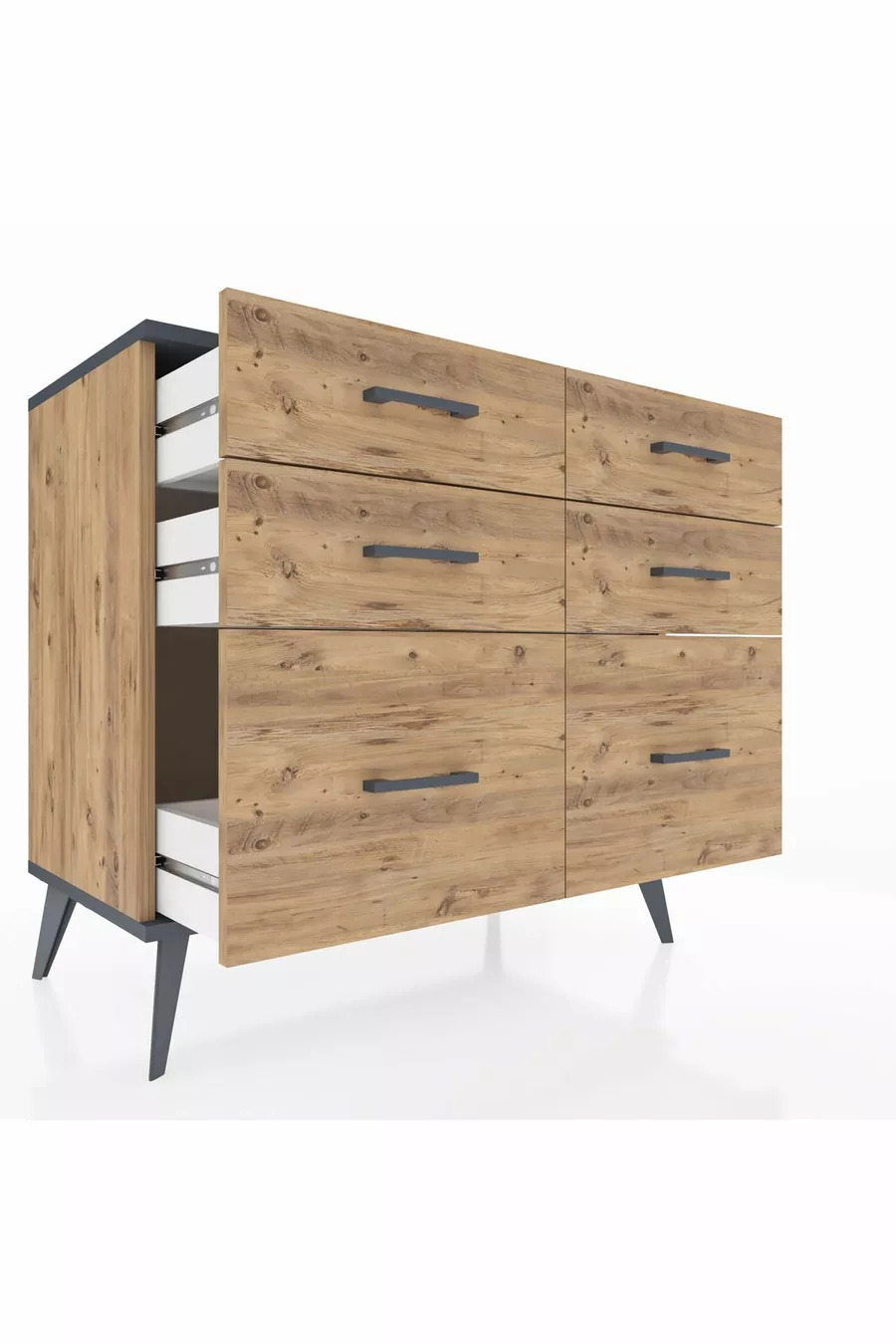 Commode Hyperion 6 tiroirs Pin-Anthracite/Pin