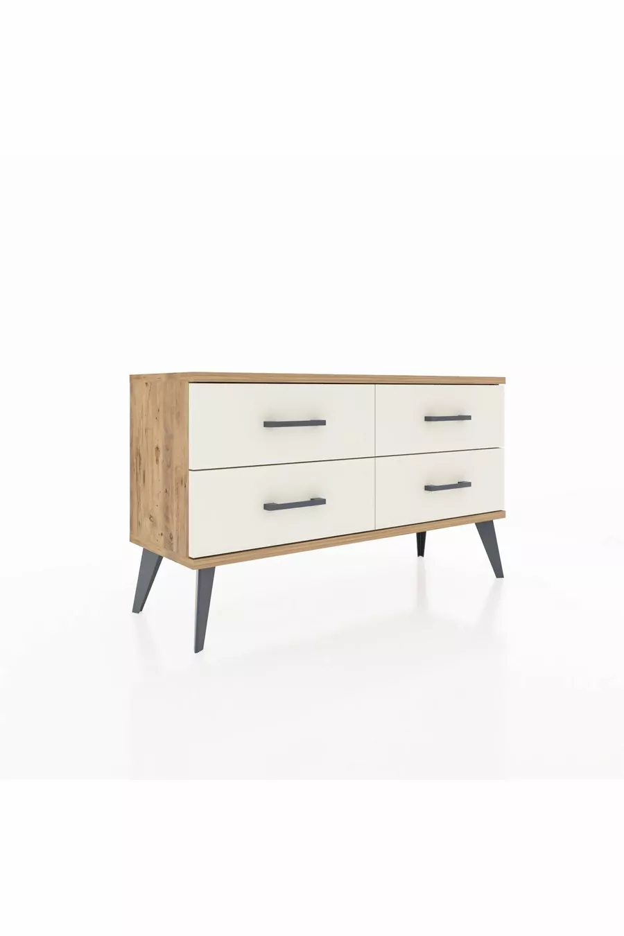 Commode Arges 4 étagères Pin-Pin/Pierre d'ardoise