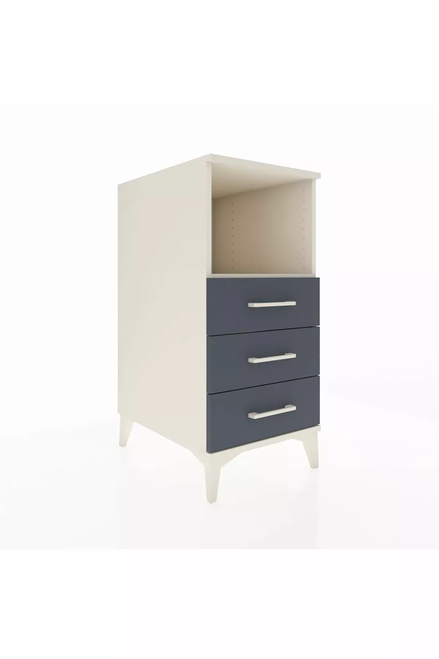 Table de chevet Kronos avec une étagère et 3 tiroirs, Albâtre-Anthracite