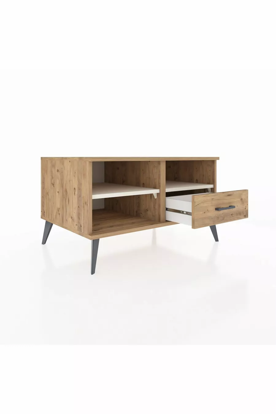 Commode Kronos à 2 étagères et 1 tiroir Pin-Pierre d'argile/Pin