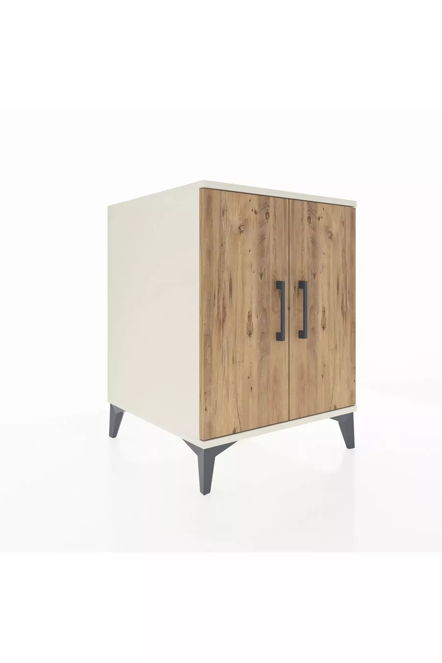 Kronos Table de chevet à une étagère et deux portes, Pierre de lune-Pin