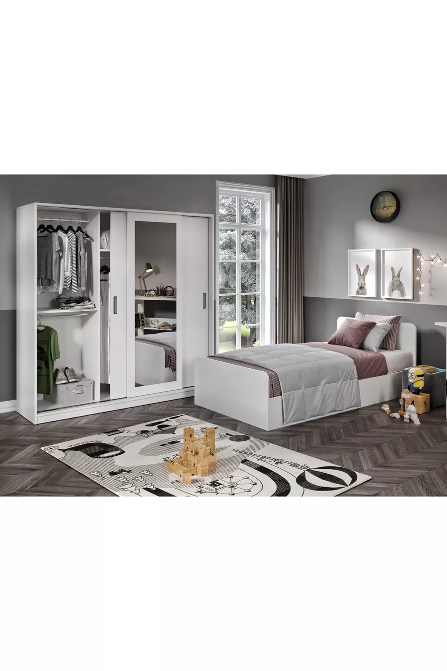 Ensemble de chambre pour jeune 3 pièces en MDF pour une personne