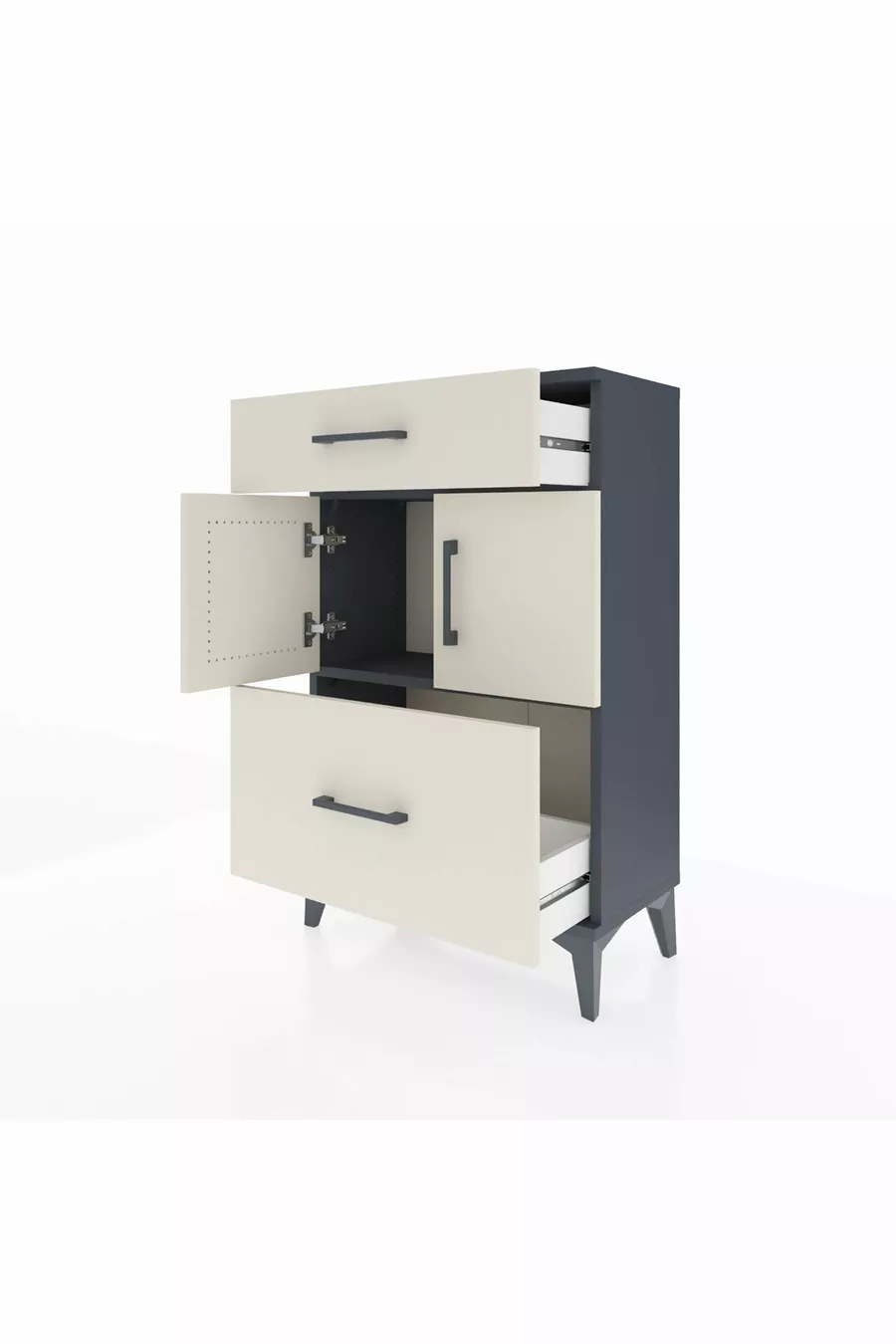 Arges Commode Single Shelf 2 Drawers 2 Doors Anthracite-Pebble