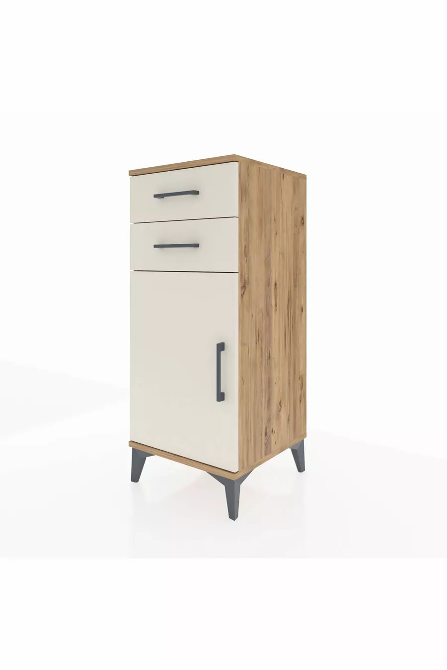 Commode Hyperion avec une étagère, 2 tiroirs et une porte, en pin et chêne