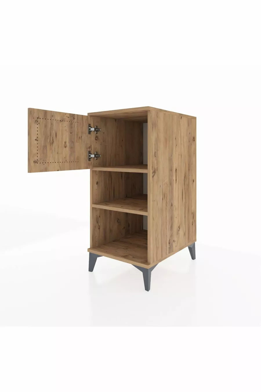 Table de chevet Kronos à 2 étagères avec 1 porte, pin-pin