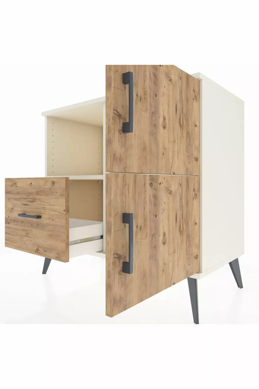 Commode Hyperion 2 étagères 1 tiroir 2 portes Pierre de lune-Épicéa