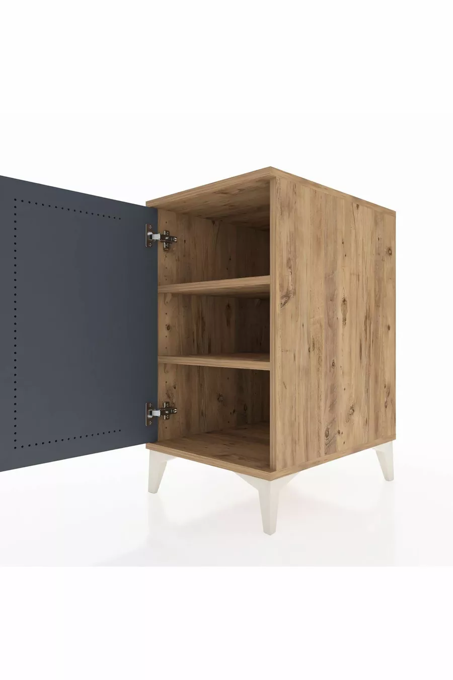 Table de chevet Kronos à 2 étagères avec 1 porte, pin-anthracite