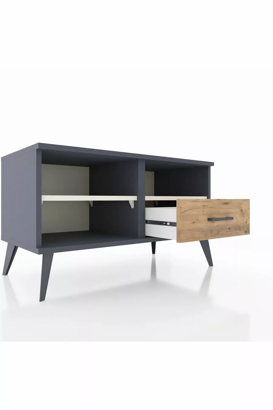 Commode Hyperion 2 étagères avec un tiroir Anthracite-Pierre de lune/Merisiers