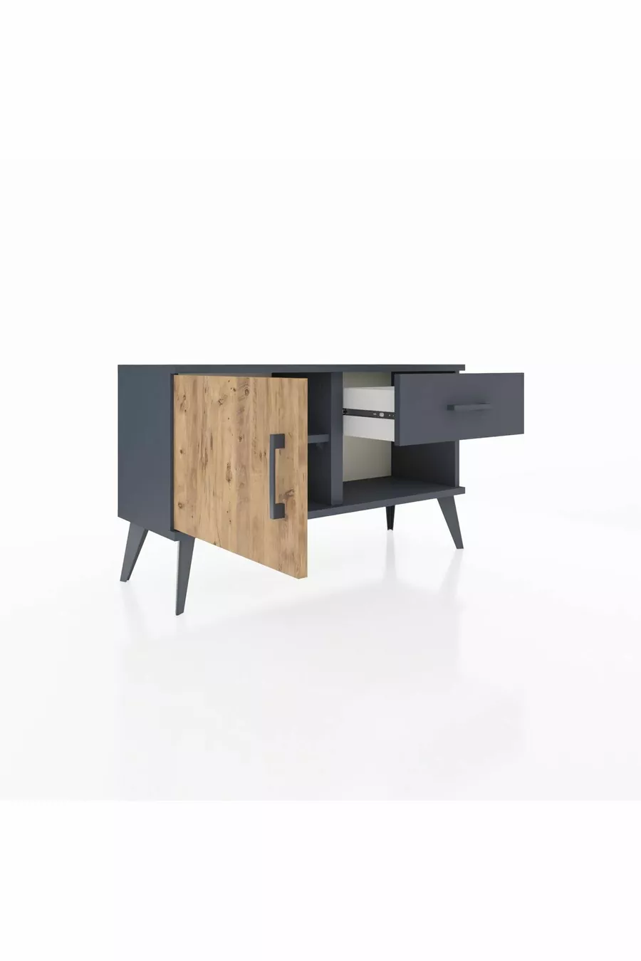 Commode Arges avec une seule étagère, un tiroir et une porte, Anthracite-Pin/Anthracite