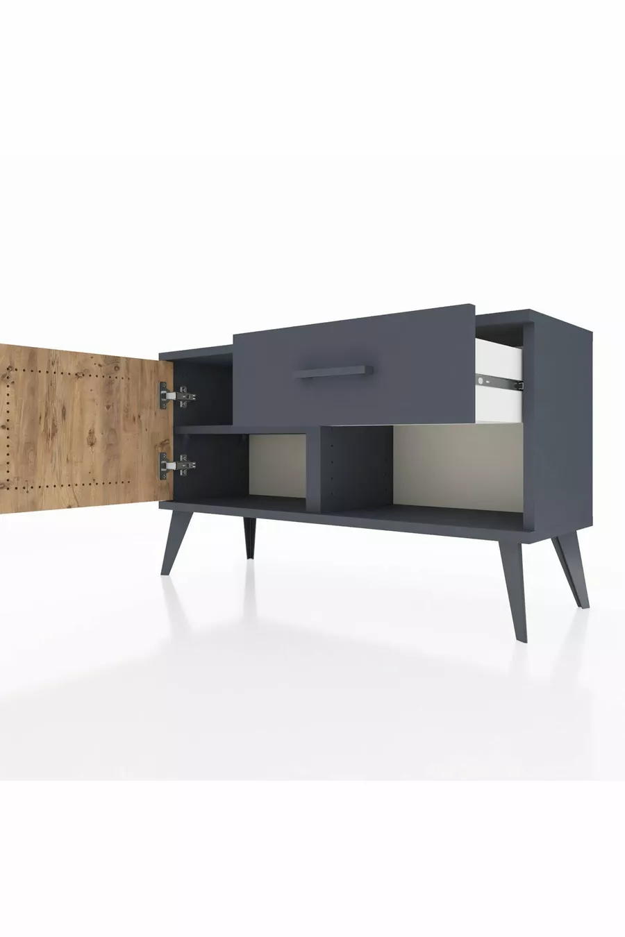 Commode Arges avec une seule étagère, un tiroir et une porte, Anthracite-Pin/Anthracite
