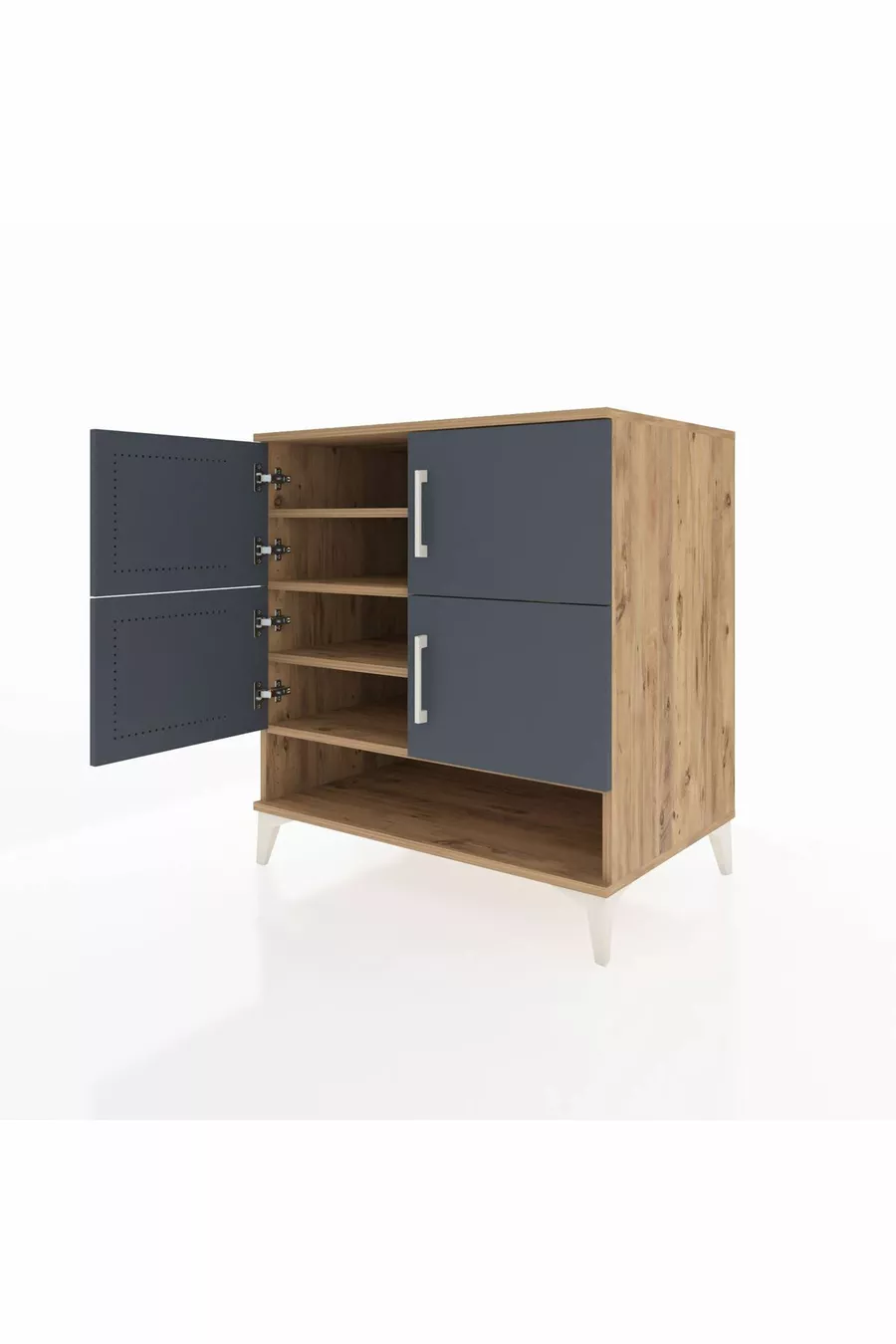 Commode Kronos 4 étagères 4 portes Pin-Anthracite