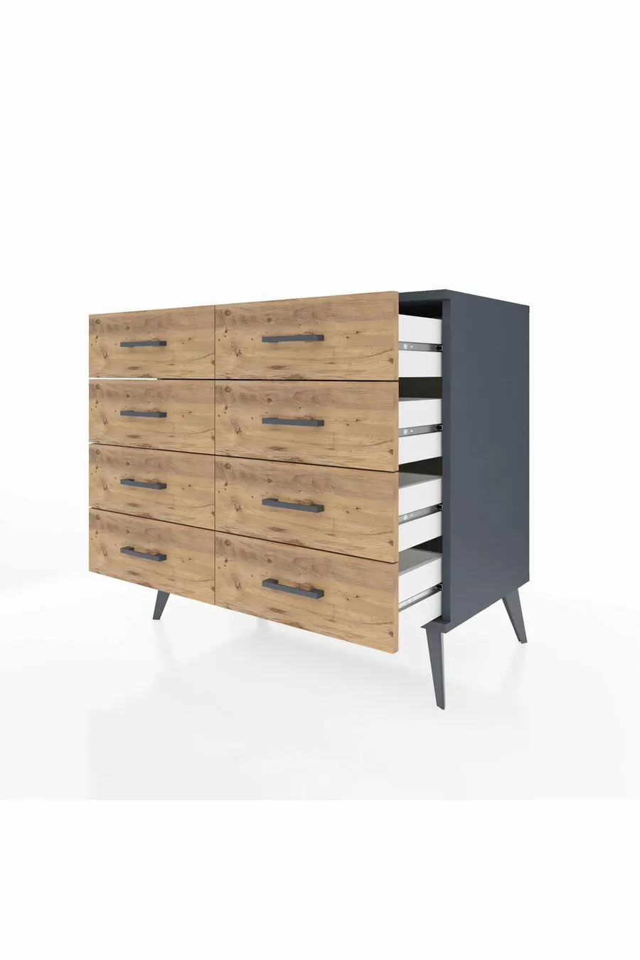 Commode Hyperion 8 tiroirs Anthracite-Anthracite/Sapin