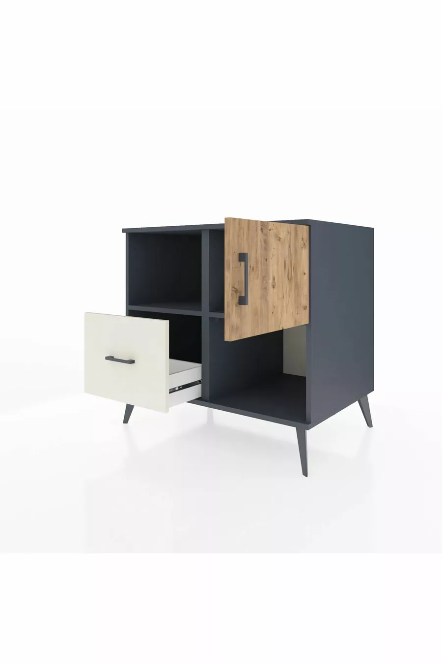 Commode Kronos avec 2 étagères, 1 tiroir, 1 porte, anthracite-pin/pierre de lune