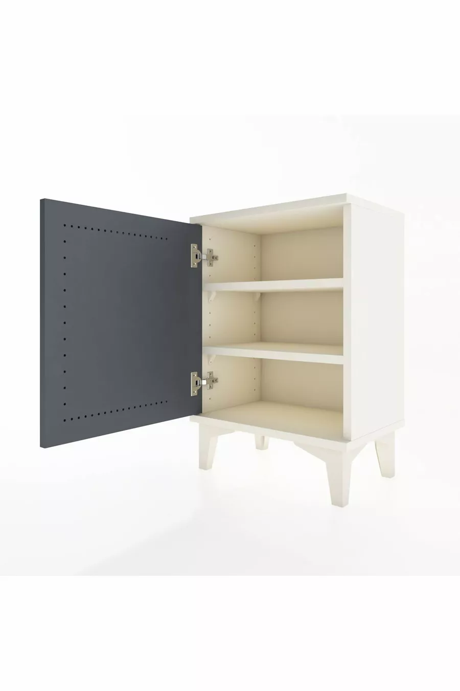 Table de chevet Arges à 2 étagères avec 1 porte, Pierre de lune - Anthracite