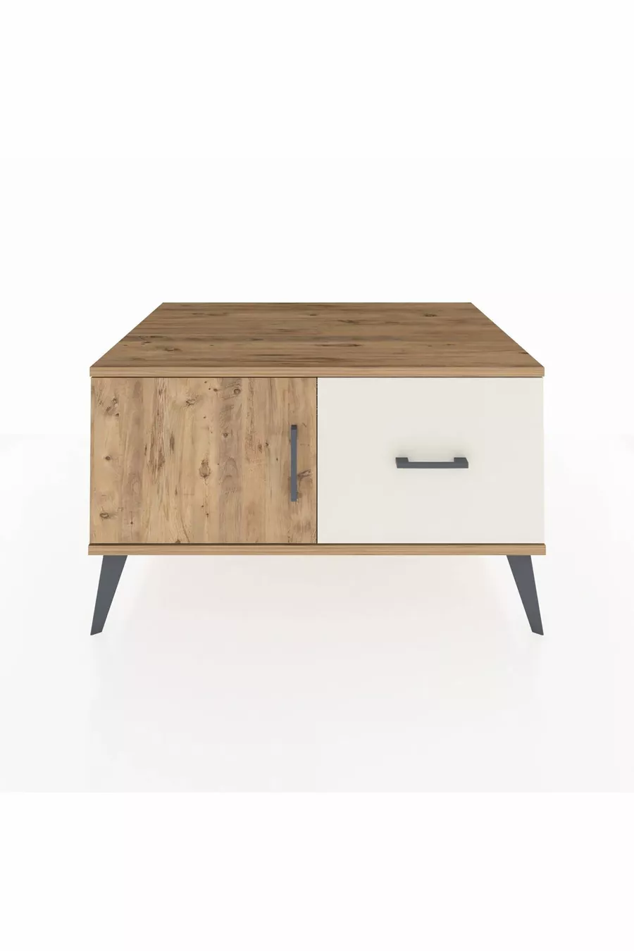 Commode Kronos avec une étagère, un tiroir et une porte, Pins-Pins / Pierre de lune