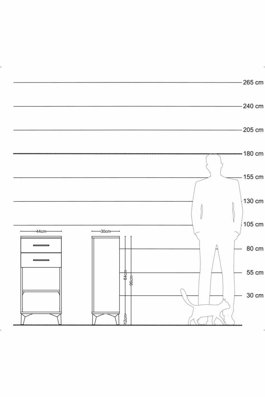 Table de chevet Arges avec une étagère et 2 tiroirs en pin