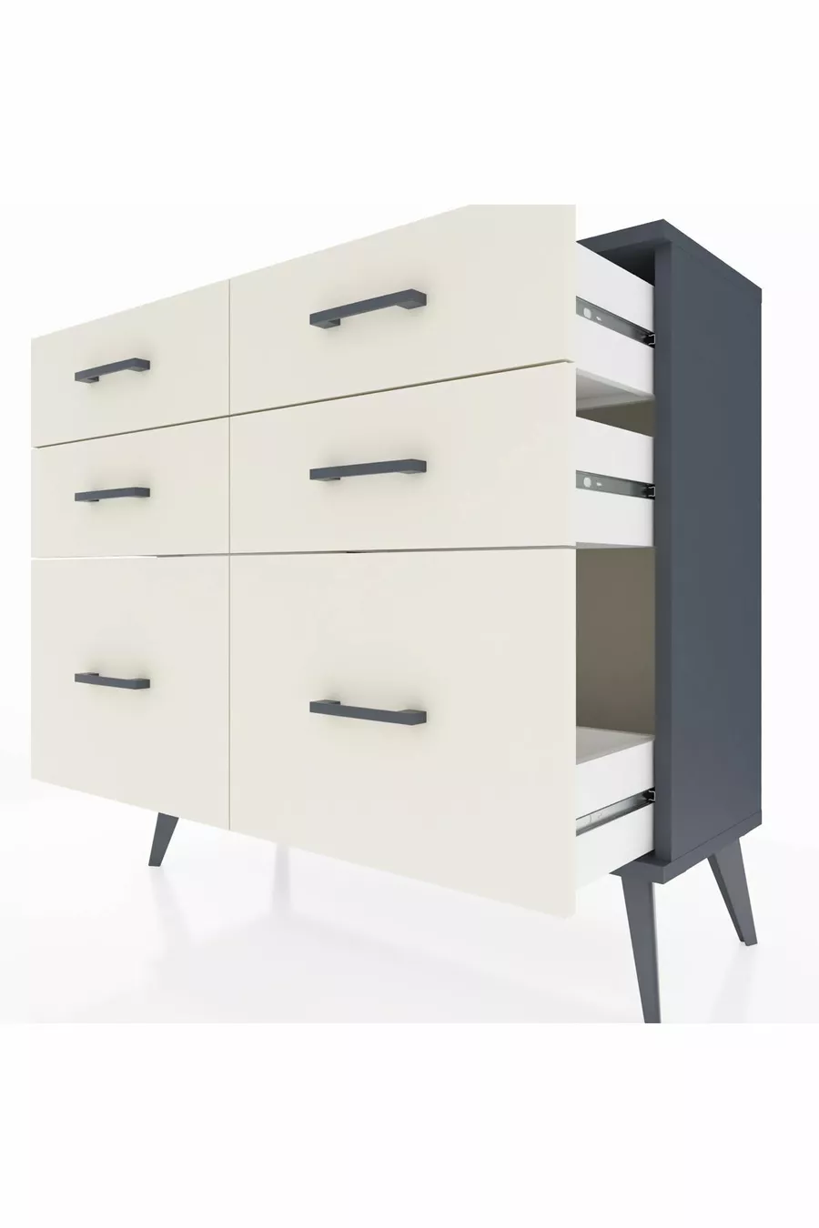 Commode Arges 6 tiroirs Anthracite-Anthracite/Gris quartz