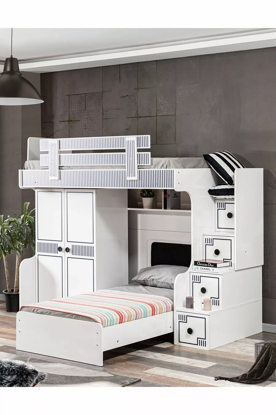 Lits superposés, Lit superposé avec armoire et 2 matelas confort