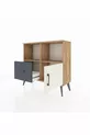 Commode Arges avec 2 étagères, 1 tiroir et 1 porte, en pin-pierre d'âme/antracite
