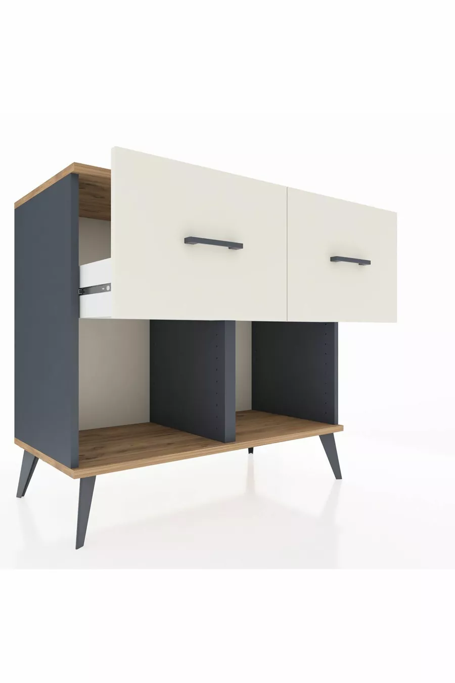 Commode Hyperion 2 tiroirs Anthracite-Sapin/Pierre de lune