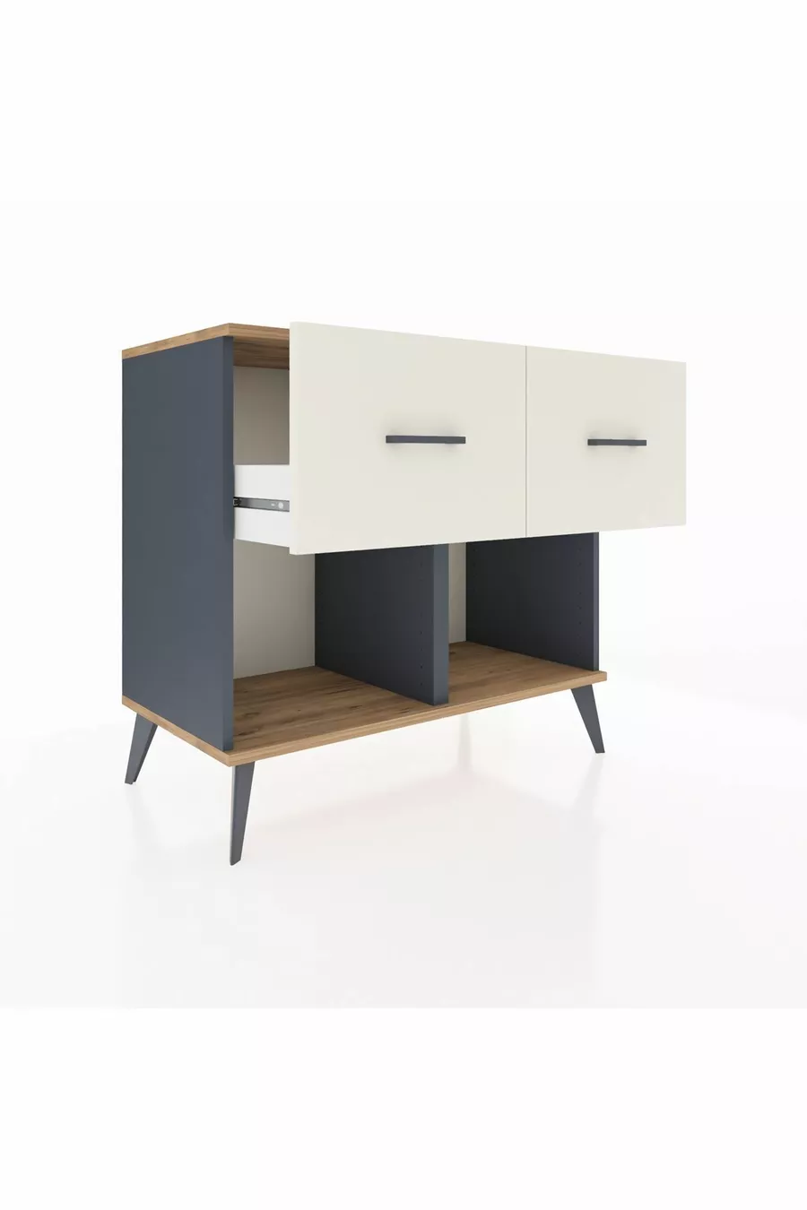 Commode Hyperion 2 tiroirs Anthracite-Sapin/Pierre de lune