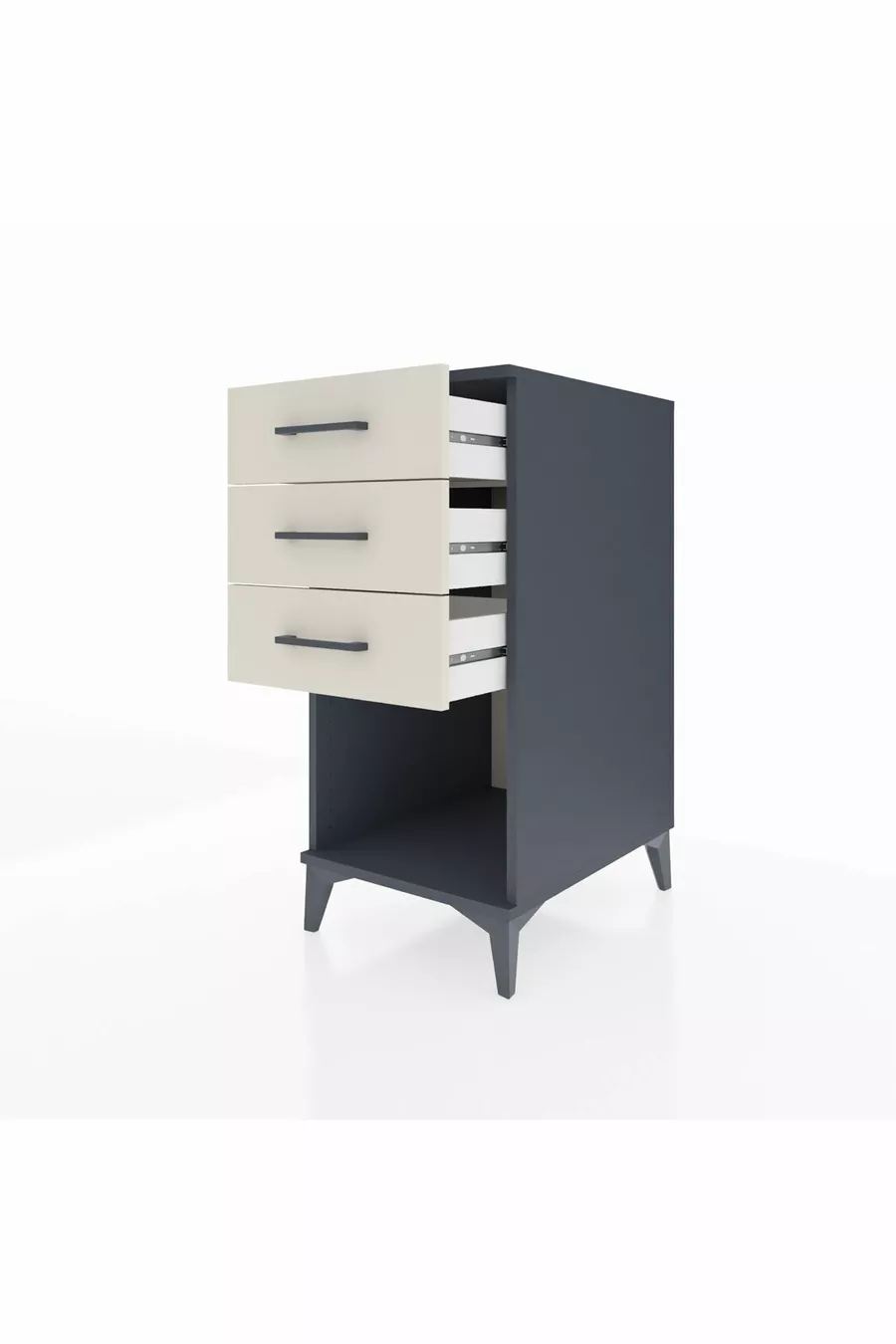 Table de chevet Kronos à 3 tiroirs Anthracite-Pierre de lune