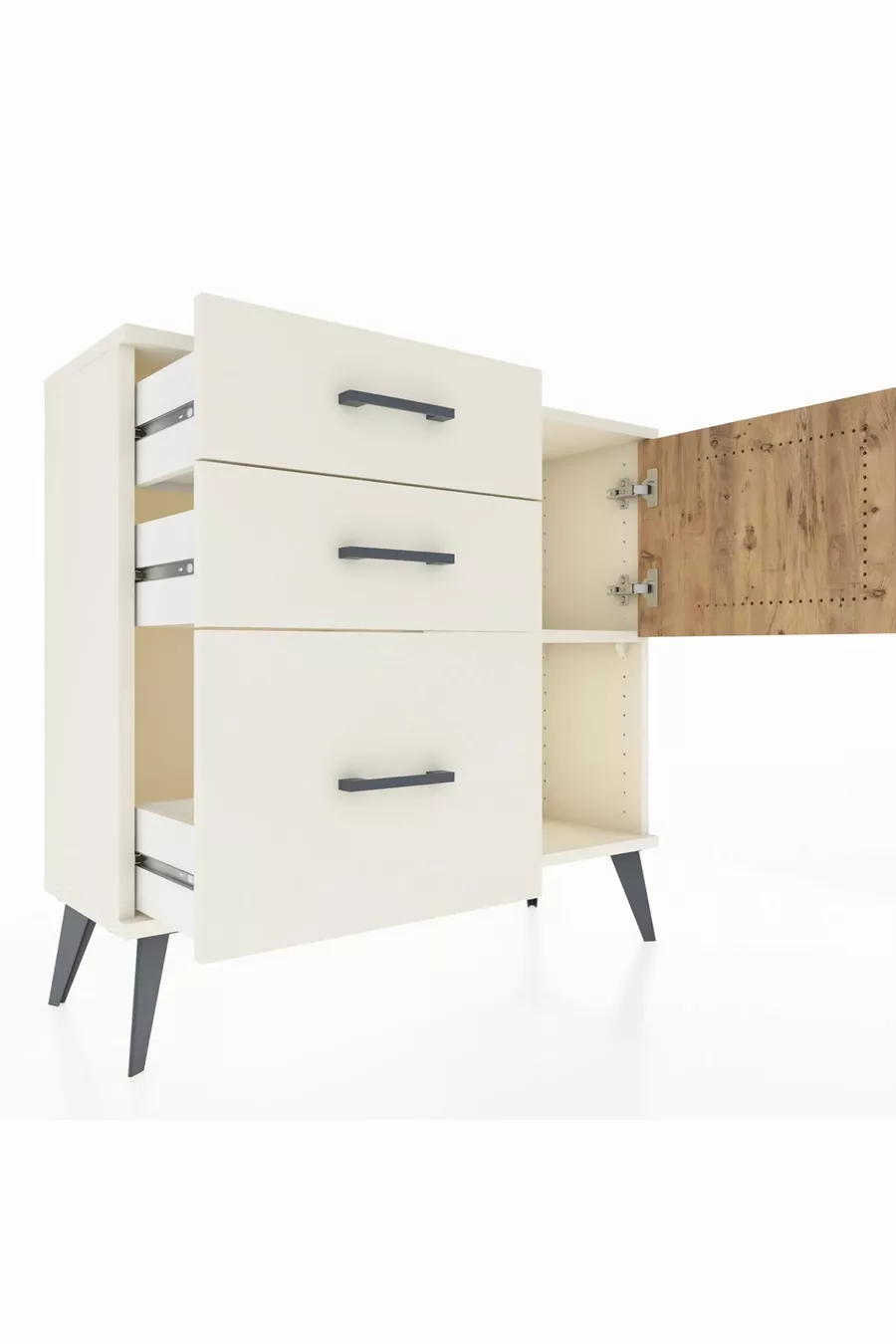 Arges Dresser Single Shelf 3 Drawers Single Door Moonstone-Pine/Moonstone