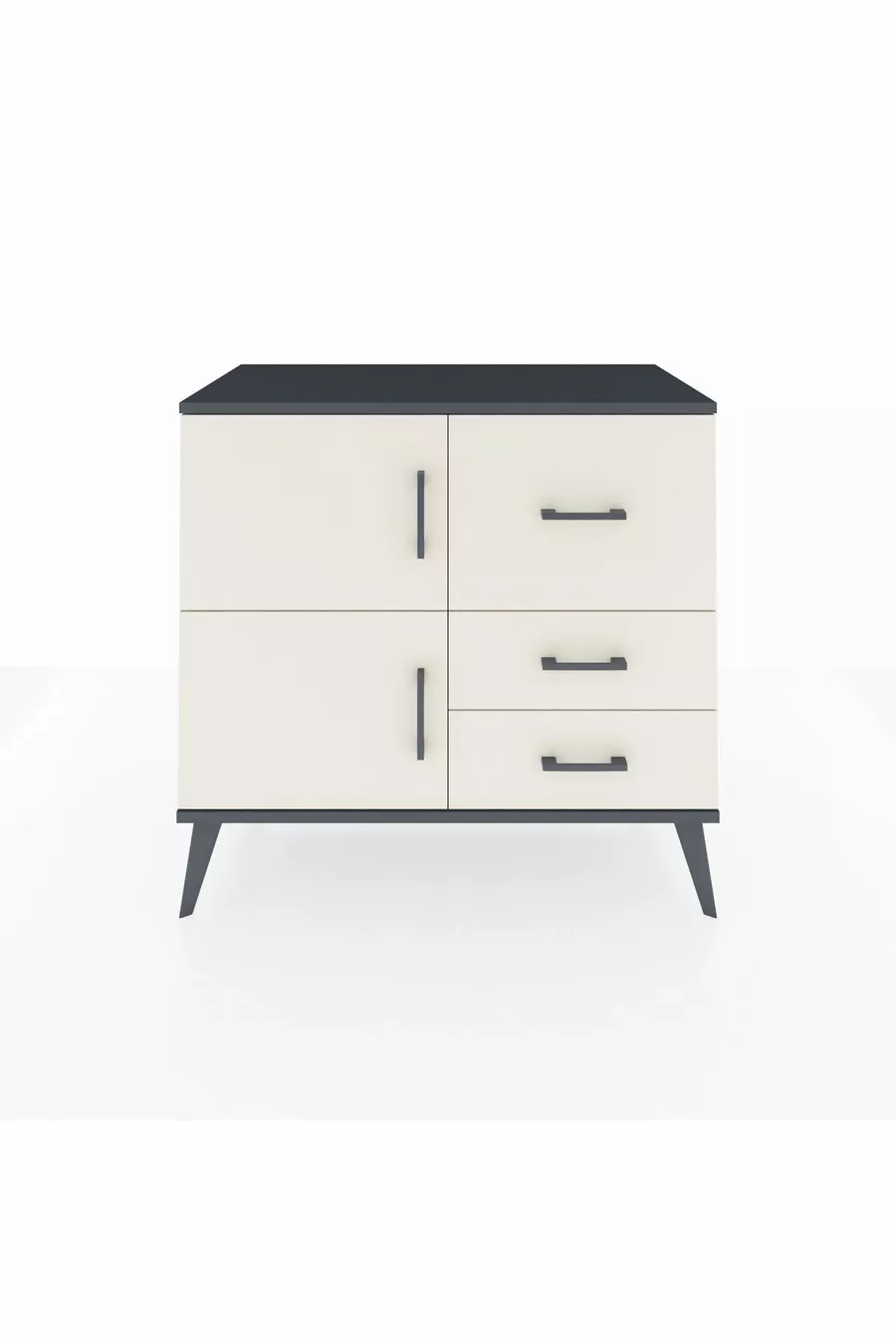 Commode Hyperion à une étagère, 3 tiroirs et 2 portes, Anthracite-Pierres de lune